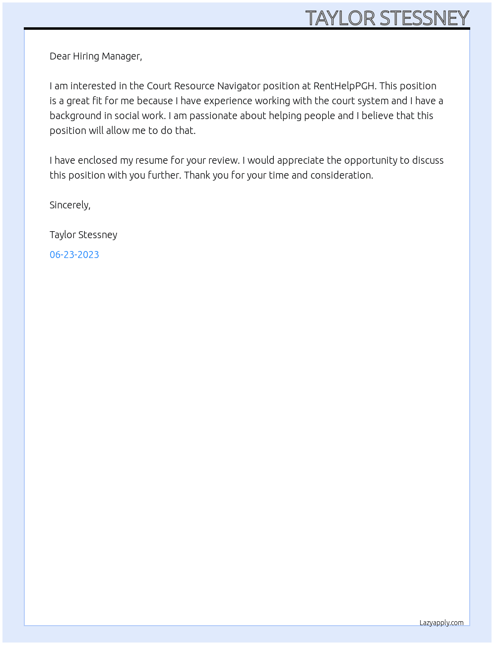 Court Resource Navigator At RentHelpPGH Cover Letter