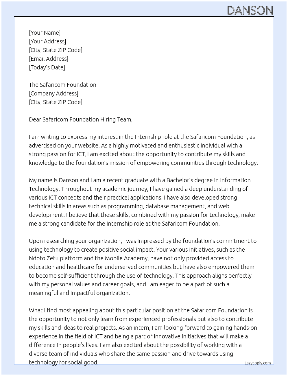 Intern At The safaricom foundation Cover Letter