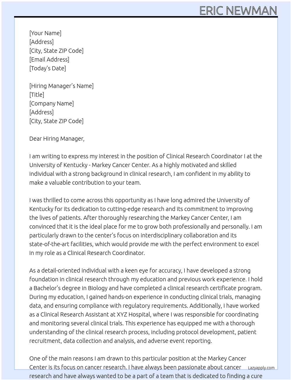 Cover letter for clinical research coordinator i - LazyApply