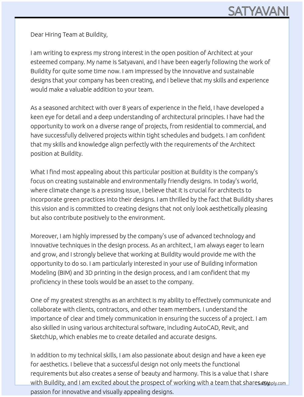 architecture At Buildity Cover Letter