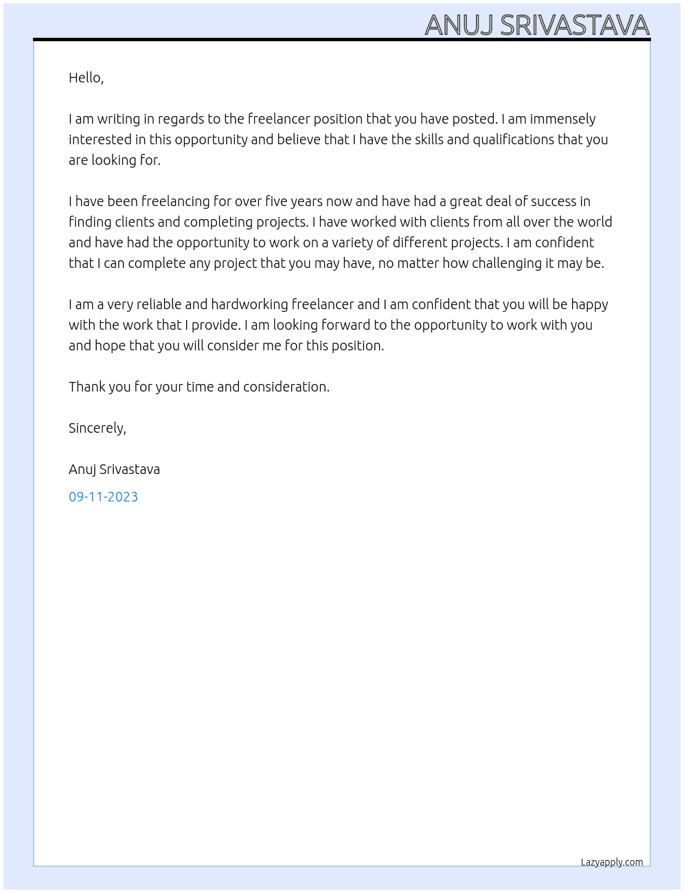 freelancer At freelancers Cover Letter