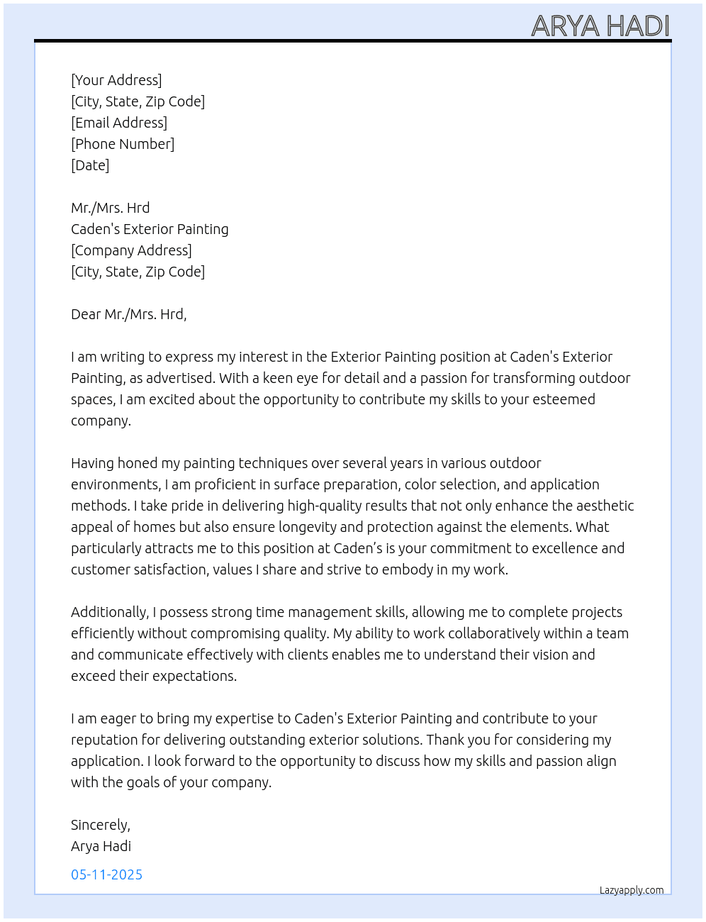 Cover letter for exterior painting - LazyApply