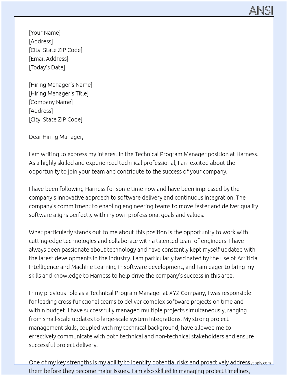 Technical Program Manager At Harness Cover Letter