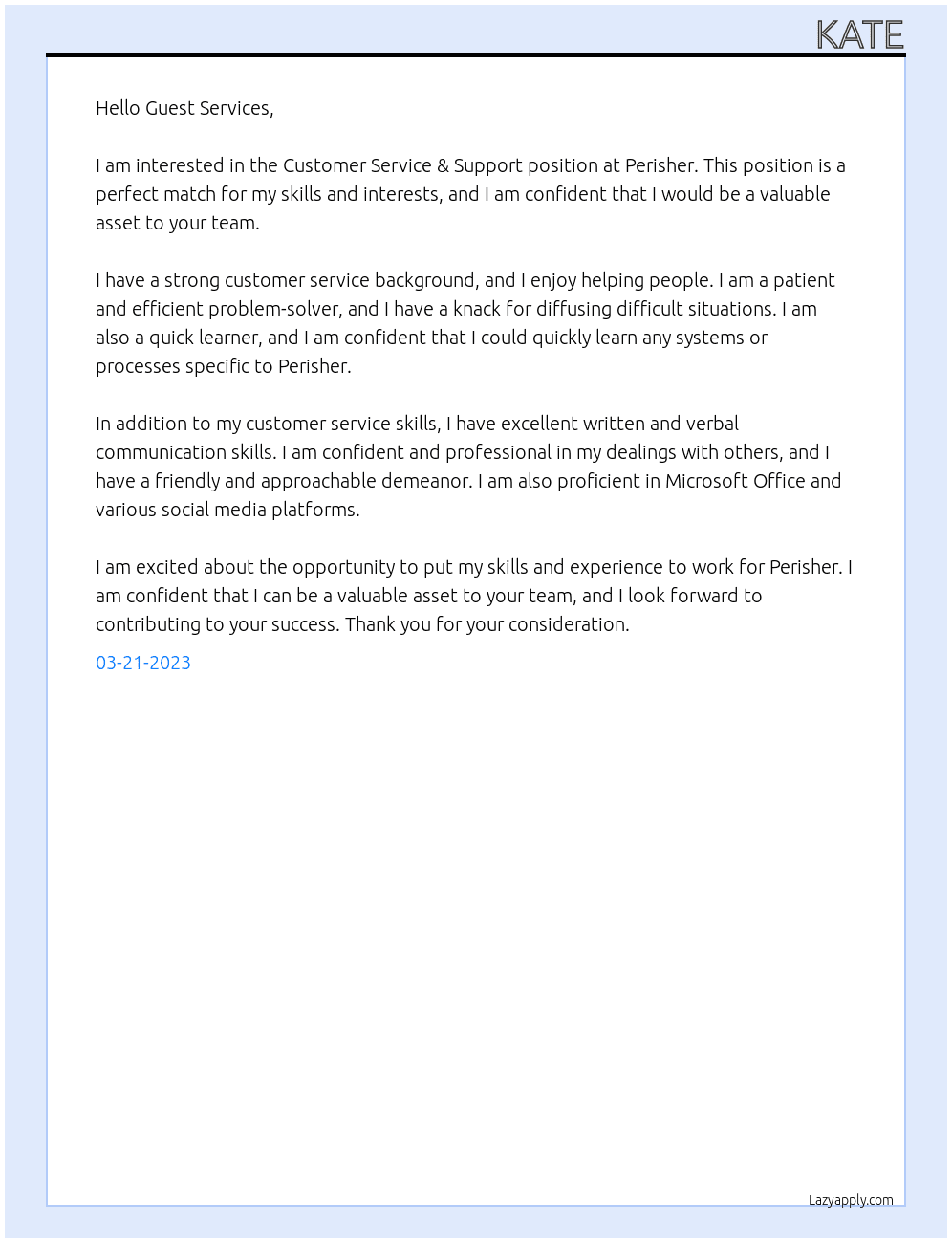 Customer Service & Support At Perisher Cover Letter