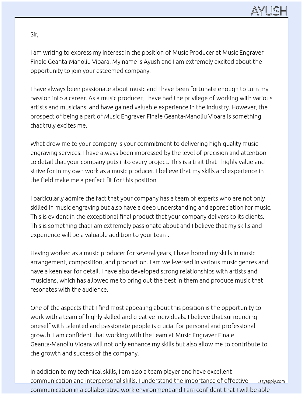 music producer At Music engraver finale Geanta-Manoliu Vioara Cover Letter