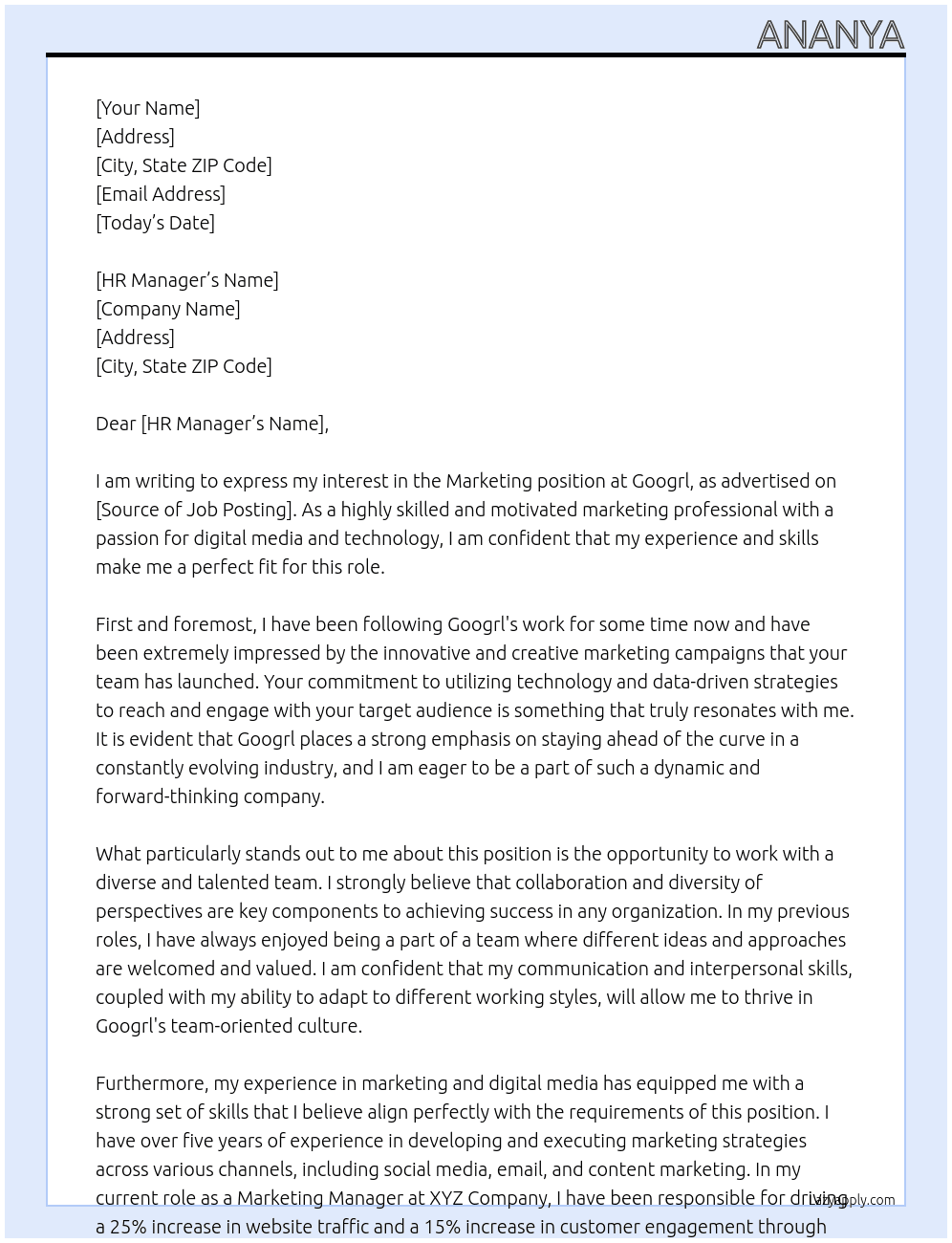 marketing At googrl Cover Letter