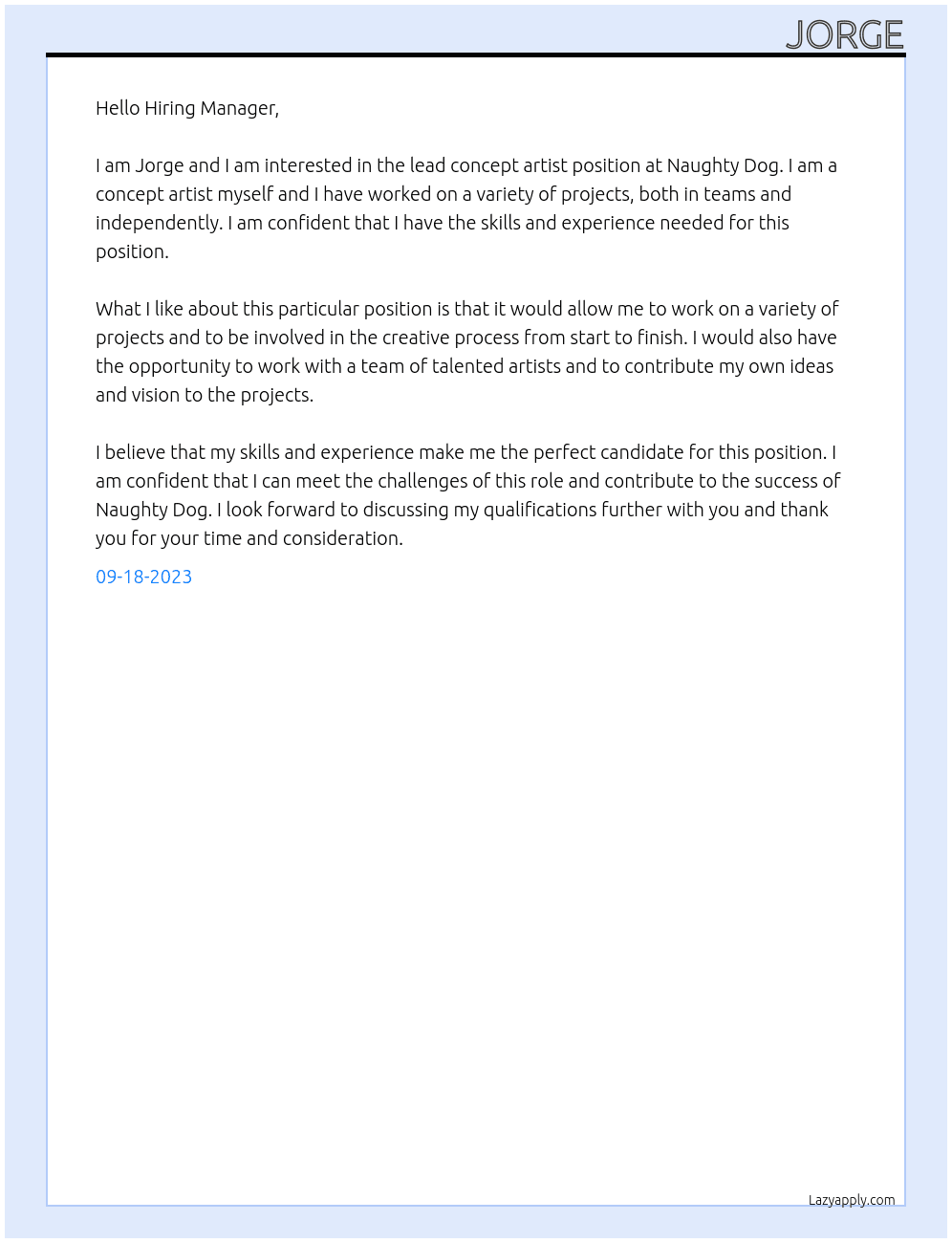 lead concept artist At naughty dog Cover Letter