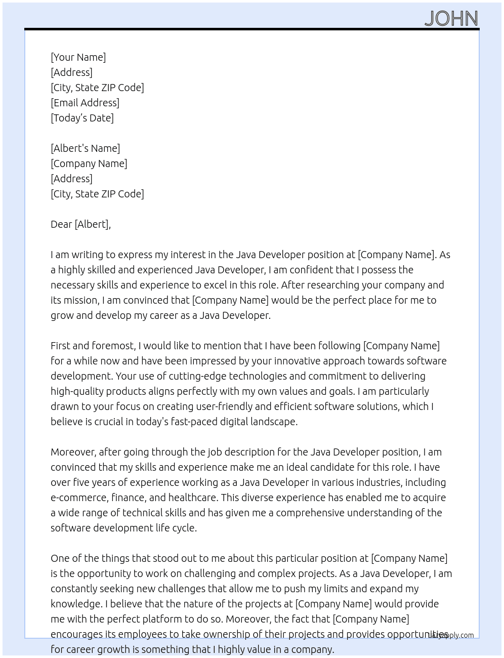 java developer At java developer Cover Letter