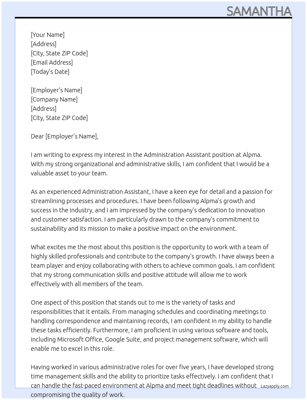 Admin At Alpma Cover Letter