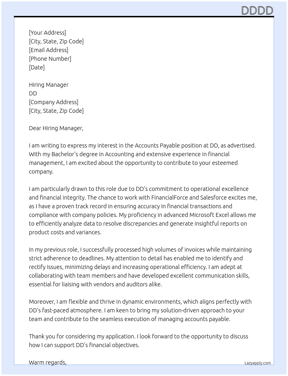 Cover letter for accountant payable - LazyApply