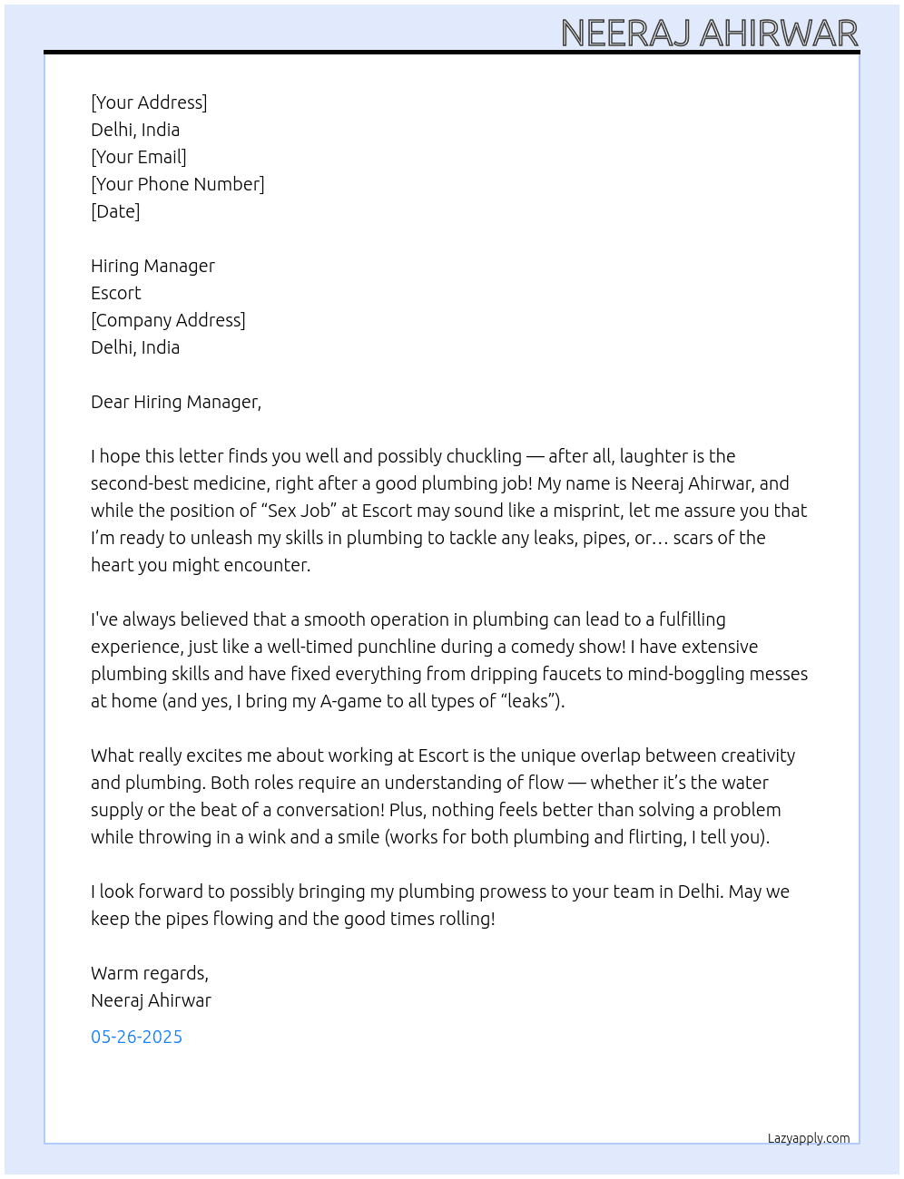 Sex job At Escort  Cover Letter