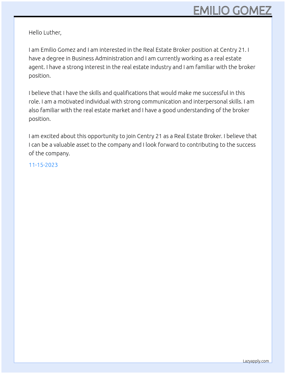 Real Estate Broker At Centry 21 Cover Letter