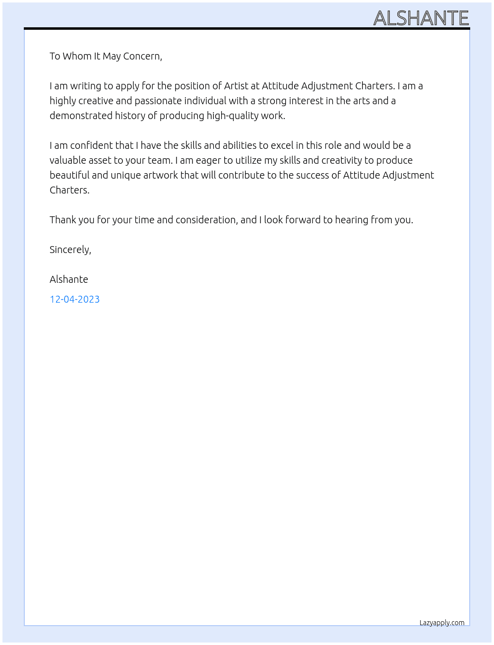 Artist At Attitude Adjustment Charters Cover Letter
