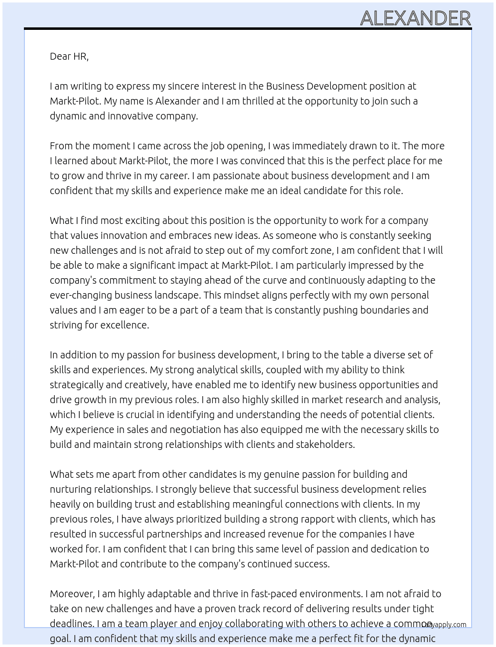 Business development At Markt-Pilot Cover Letter