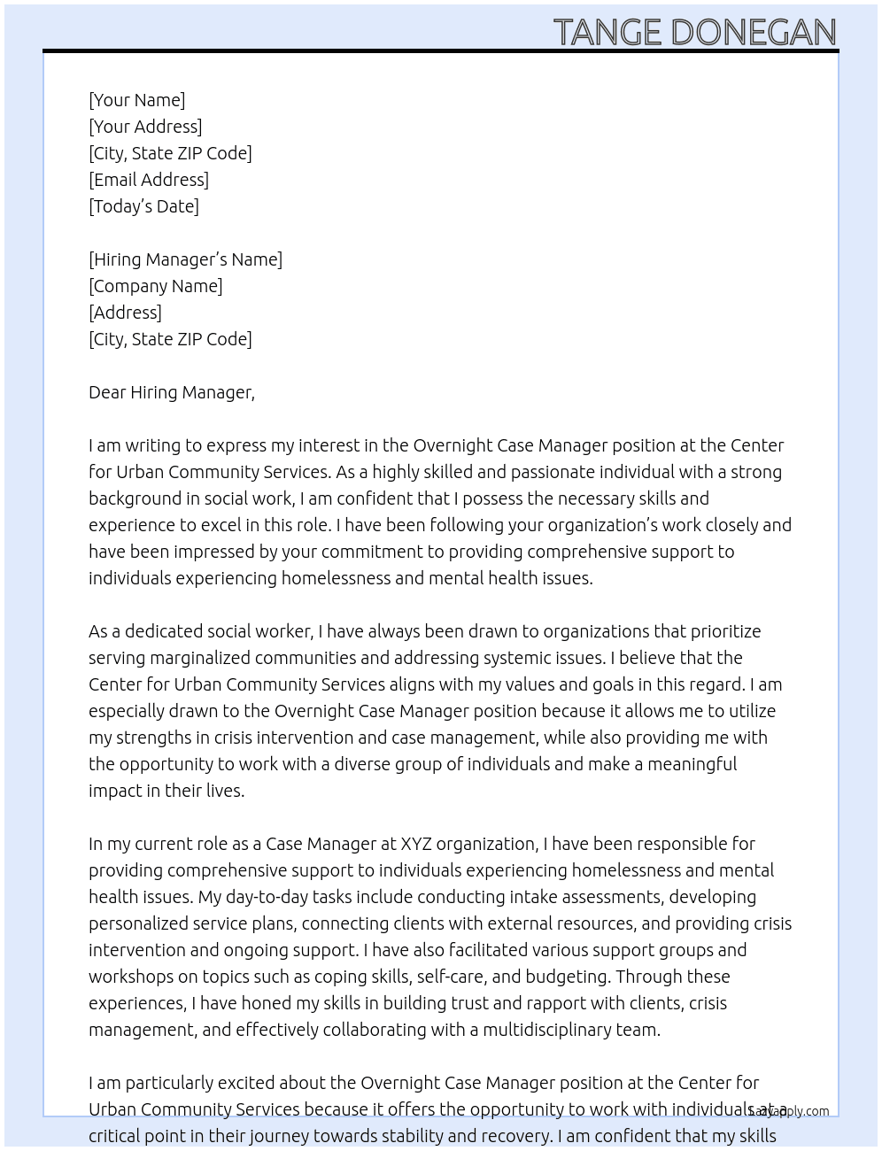 Cover letter for overnight case manager - LazyApply