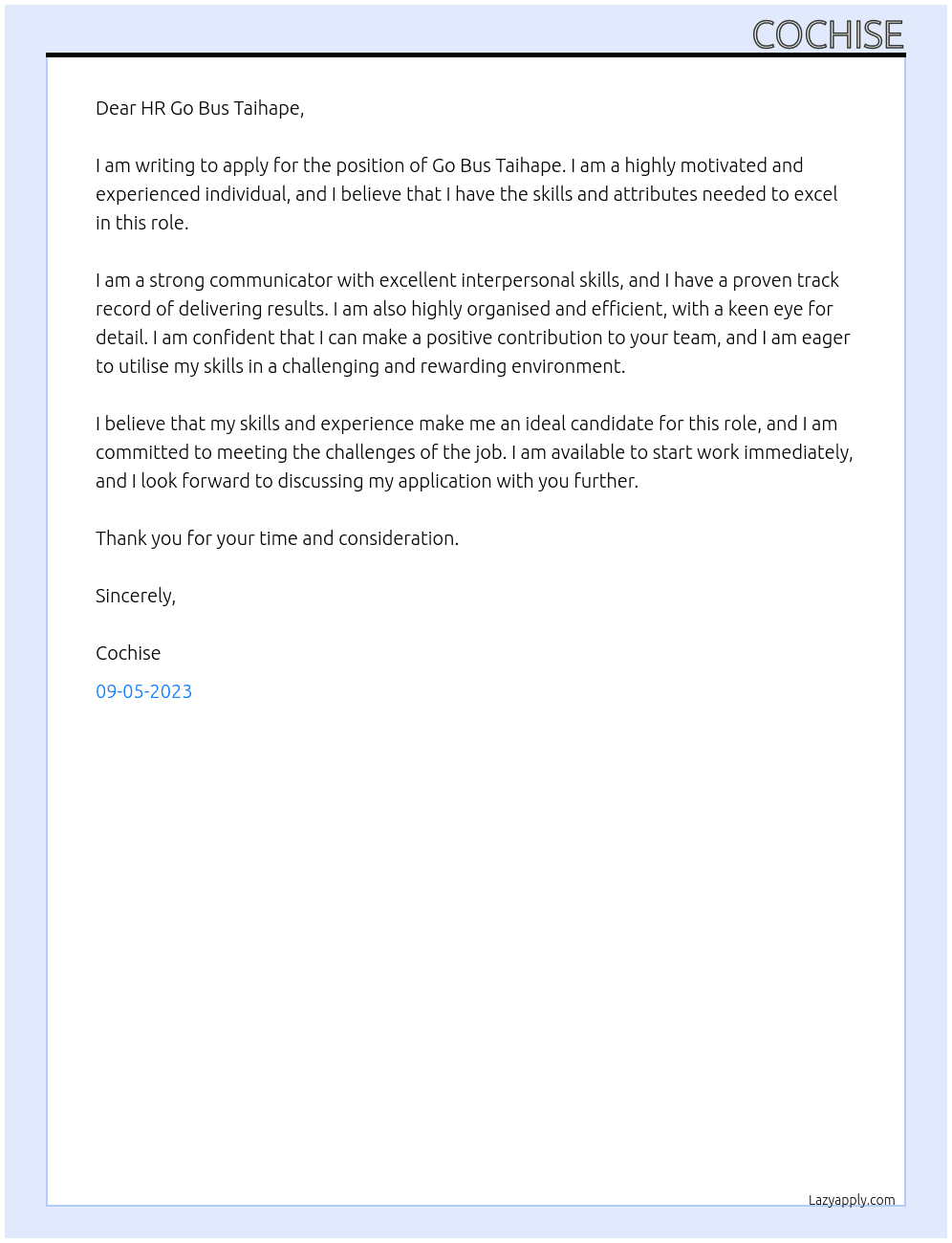 Go Bus Taihape At Go Bus Taihape Cover Letter