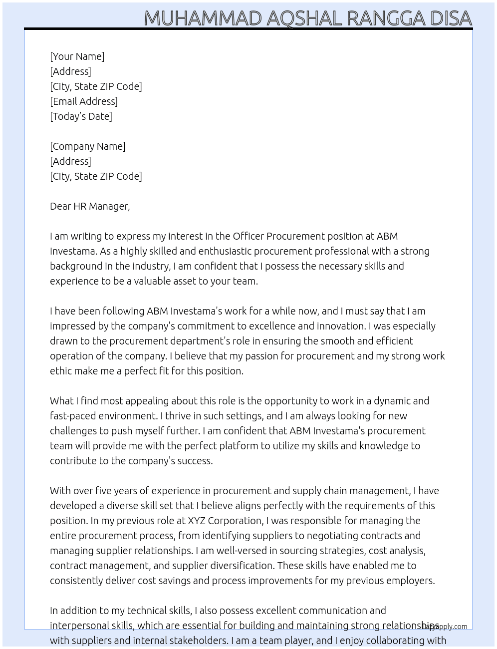 Officer Procurement At ABM Investama Cover Letter