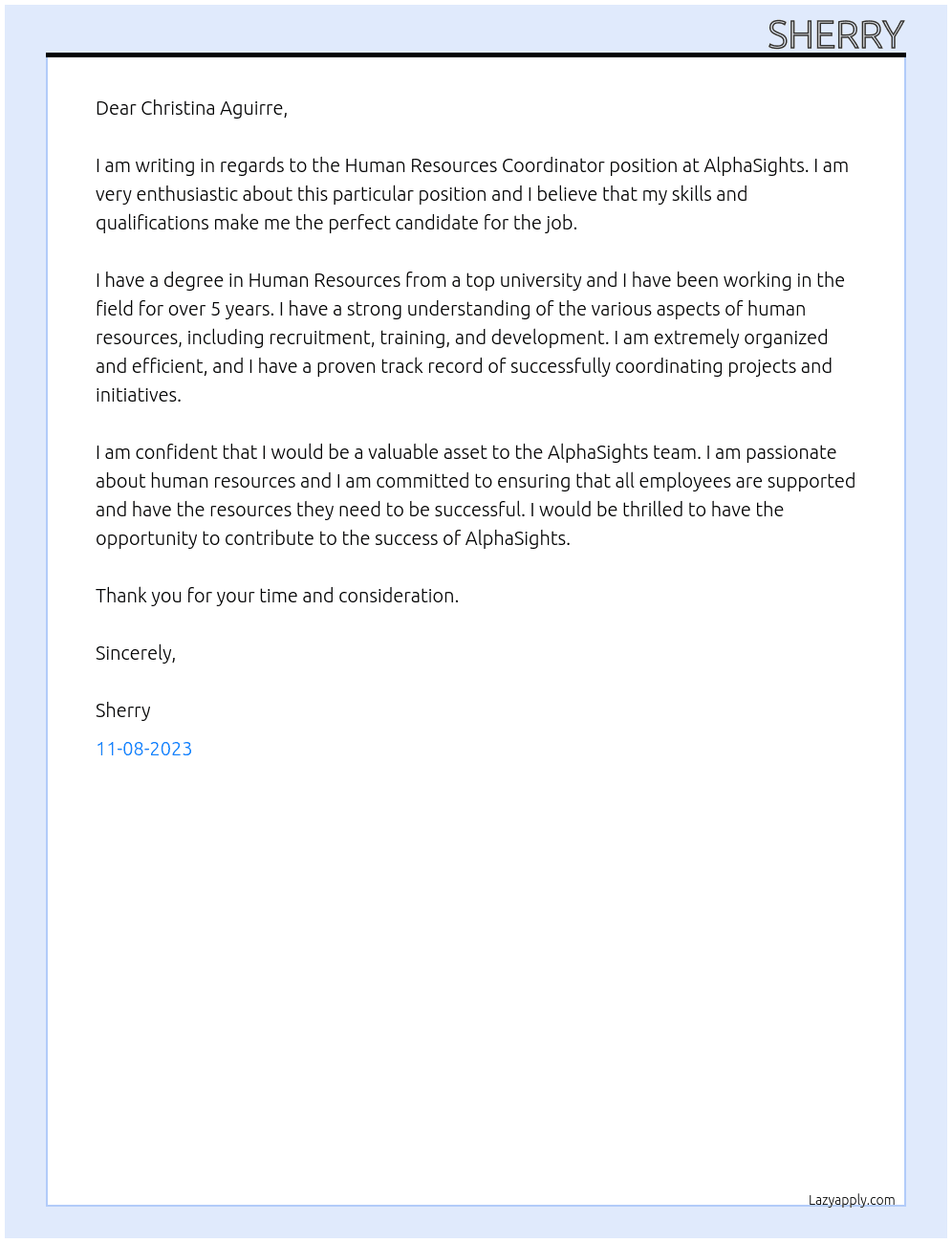 Human Resources Coordinator At AlphaSights Cover Letter