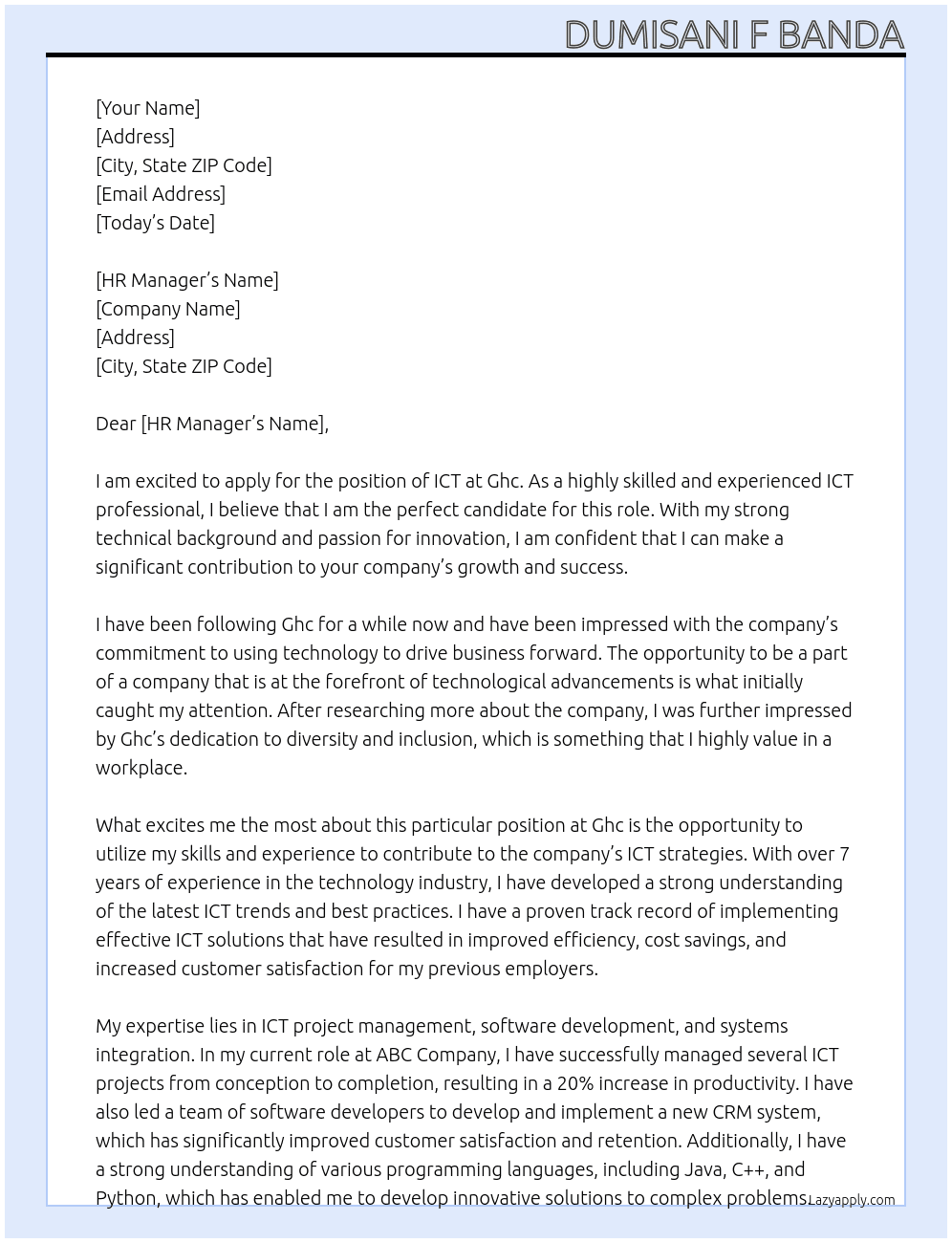 ICT At Ghc Cover Letter