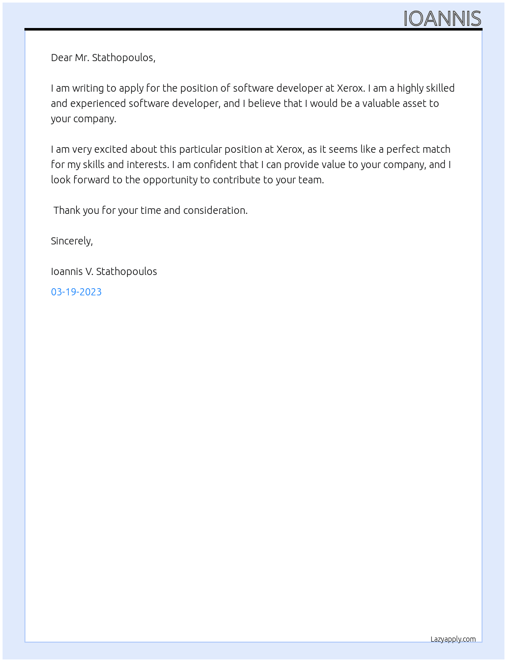 software developer At xerox Cover Letter