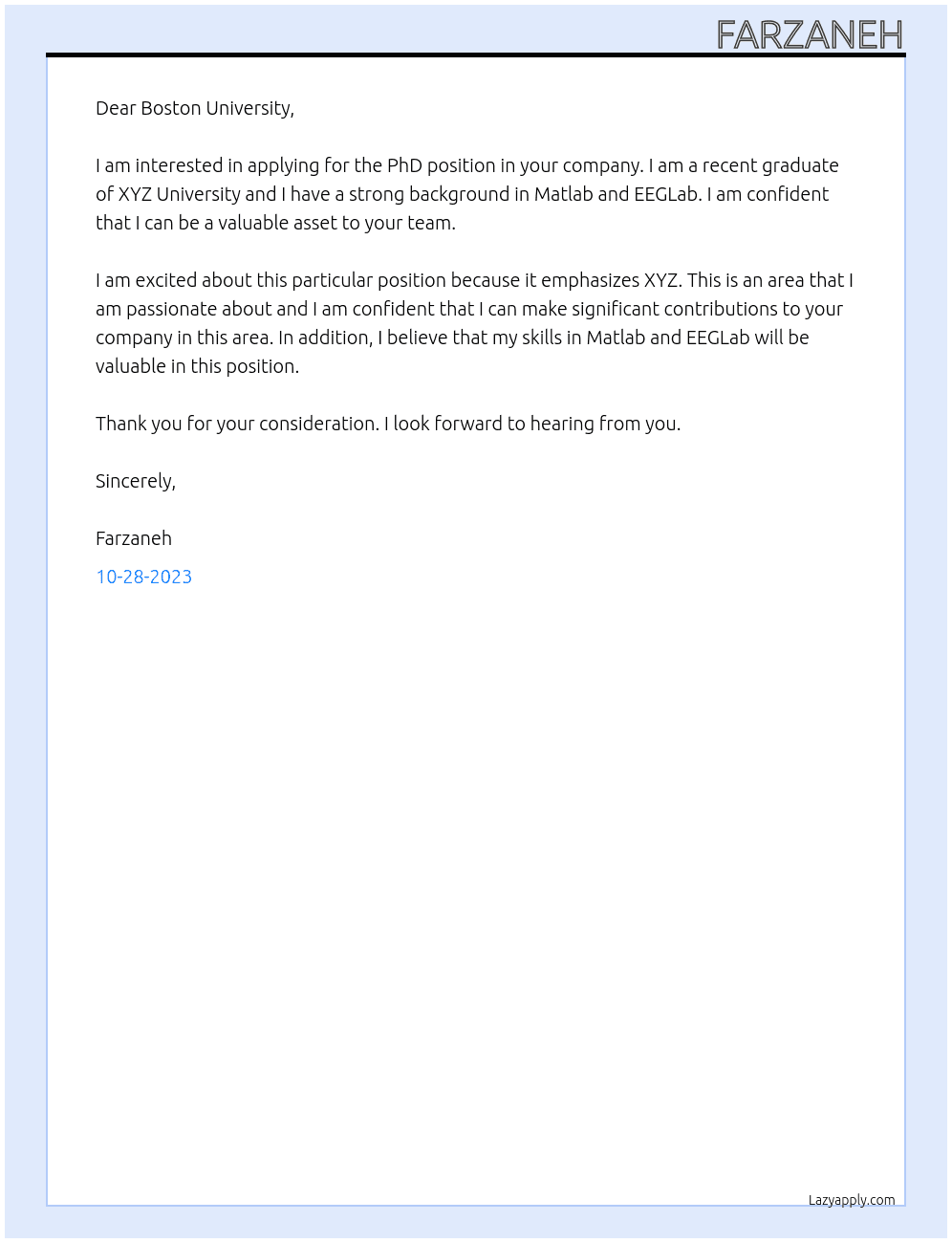 PhD in At Boston University Cover Letter