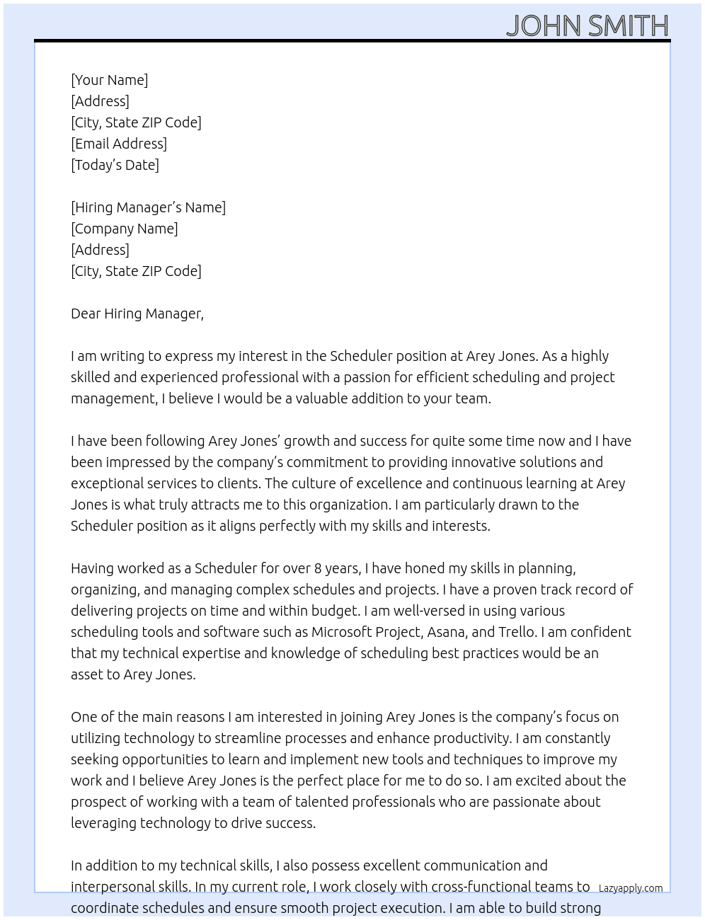 Scheduler At Arey Jones Cover Letter