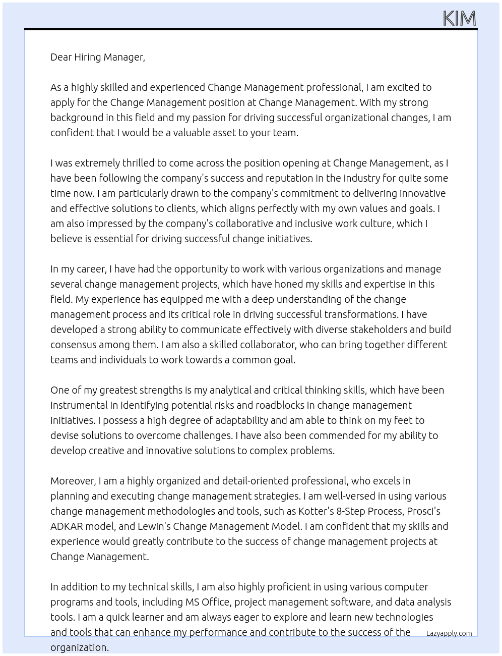 Change Management At Change Management Cover Letter