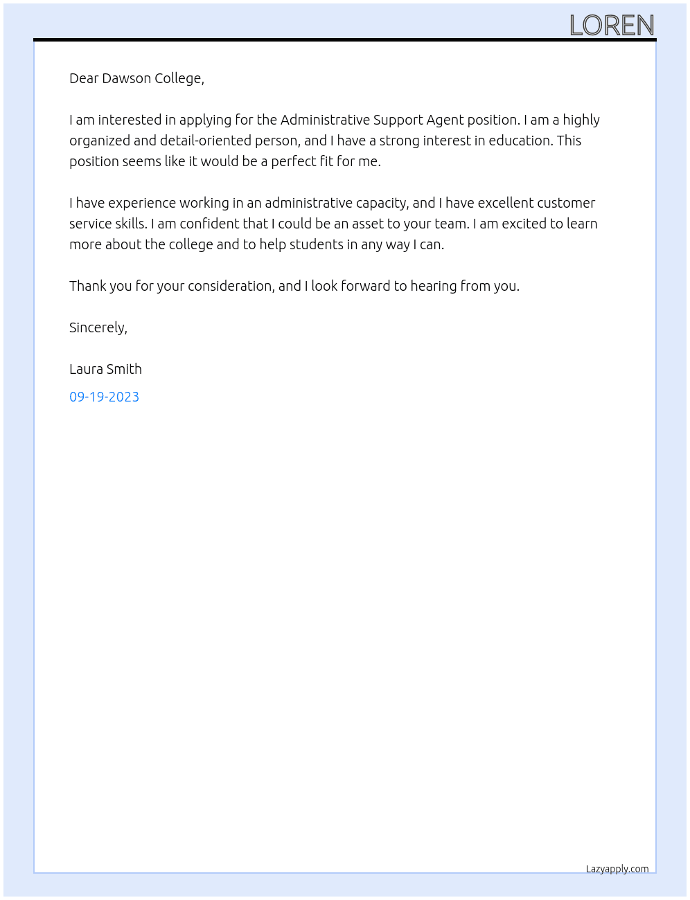 Administrative Support Agent At Dawson College Cover Letter