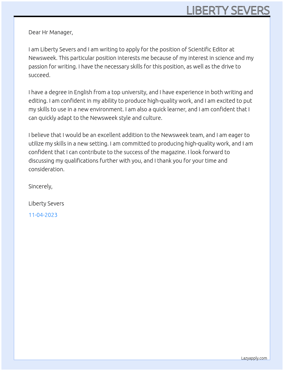 Scientific Editor At Newsweek Cover Letter