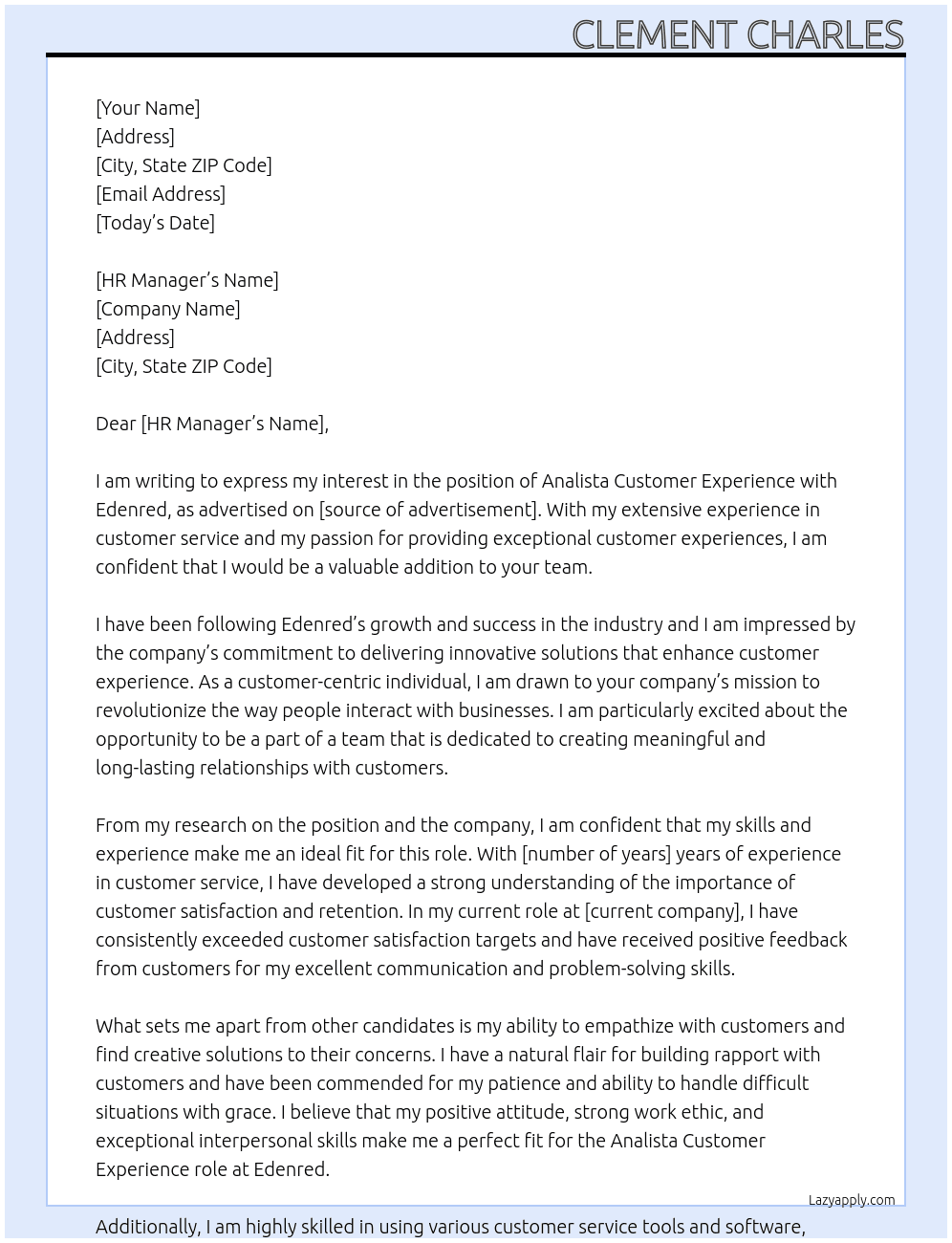 Analista Customer Experience At Edenred Cover Letter