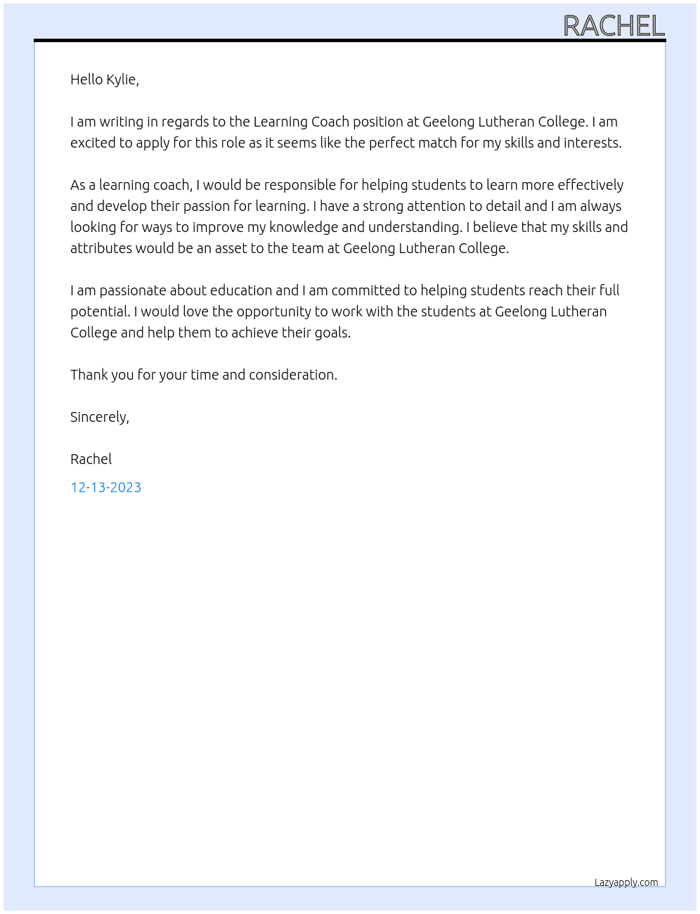learning coach At Geelong Lutheran College Cover Letter