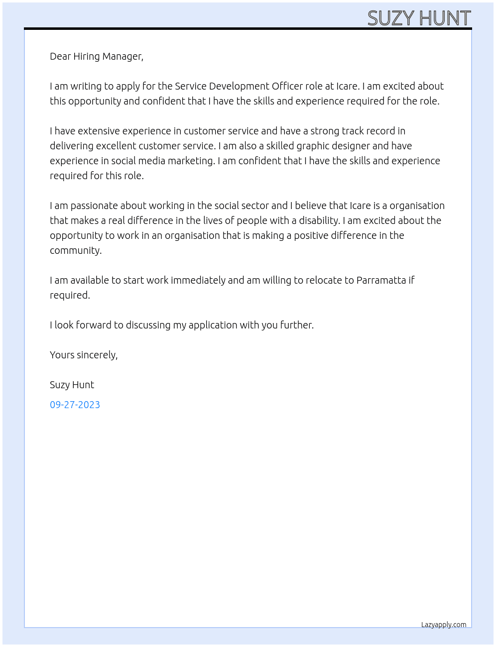 Service Development Officer At Icare Cover Letter