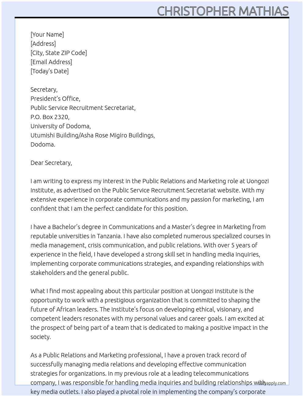 Cover letter for public relations and marketing - LazyApply