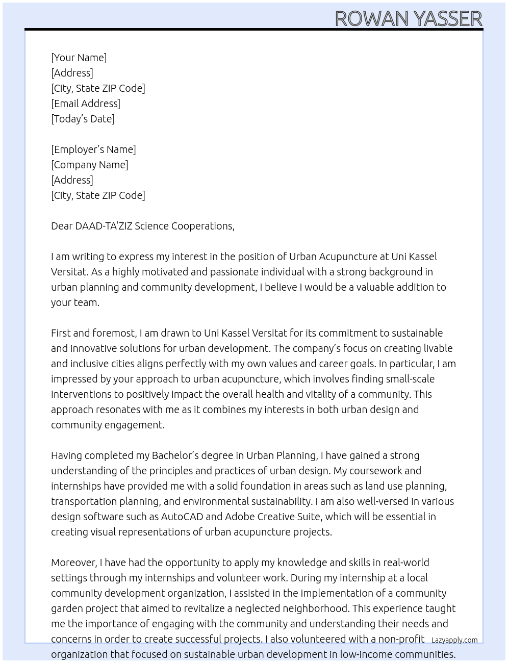 Urban Acupuncture At Uni Kassel Versitat Cover Letter