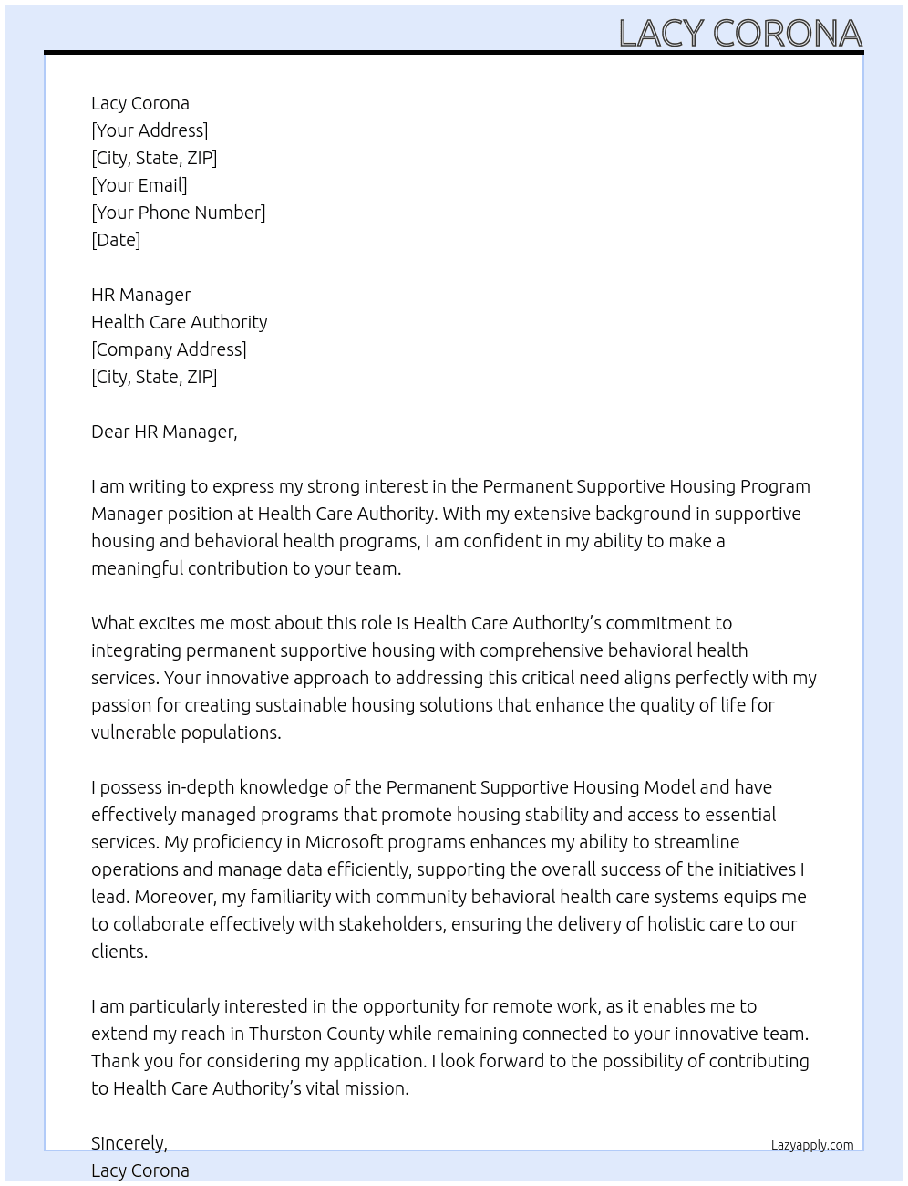 Cover letter for permanent supportive housing program manager - LazyApply