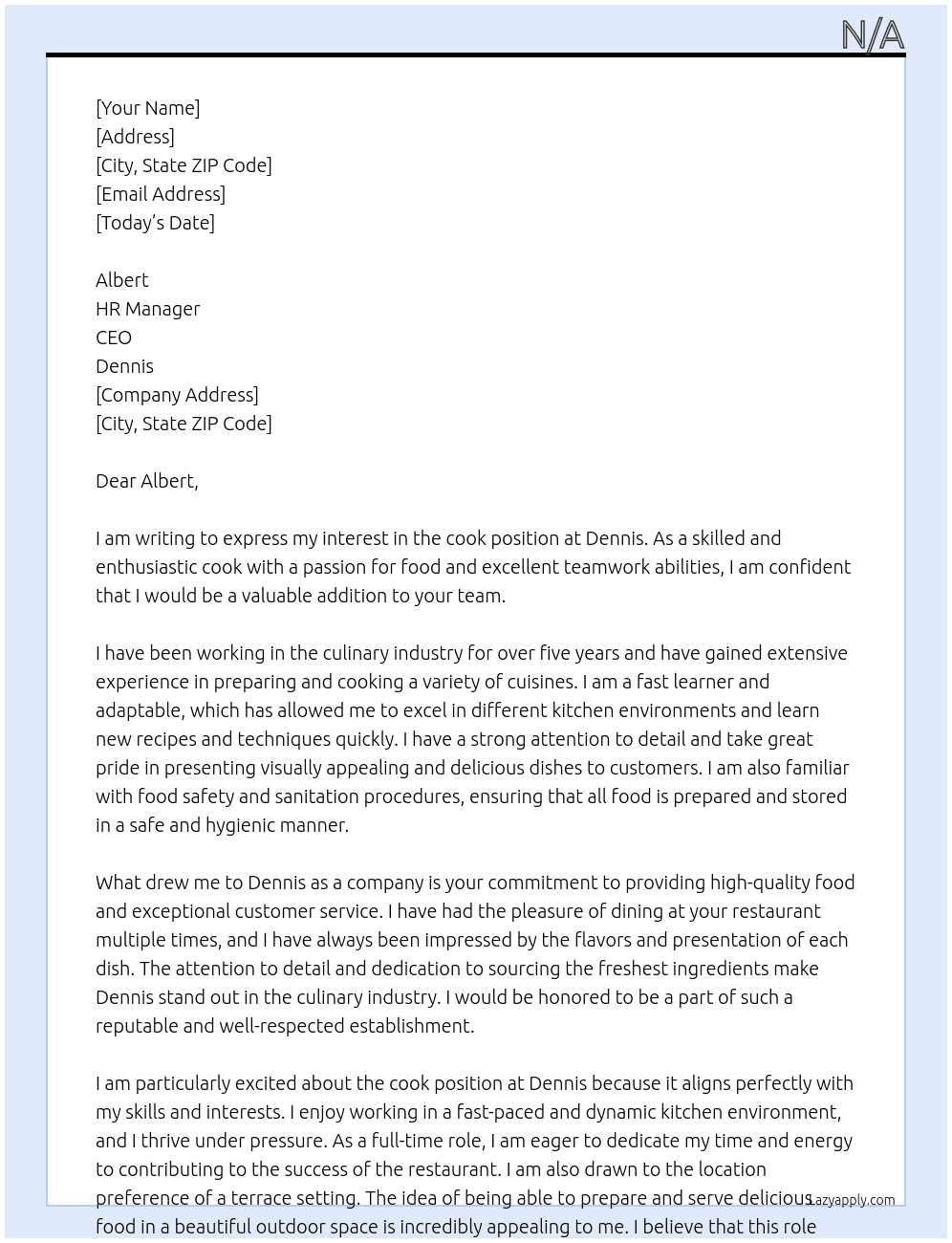 cook At Dennis Cover Letter