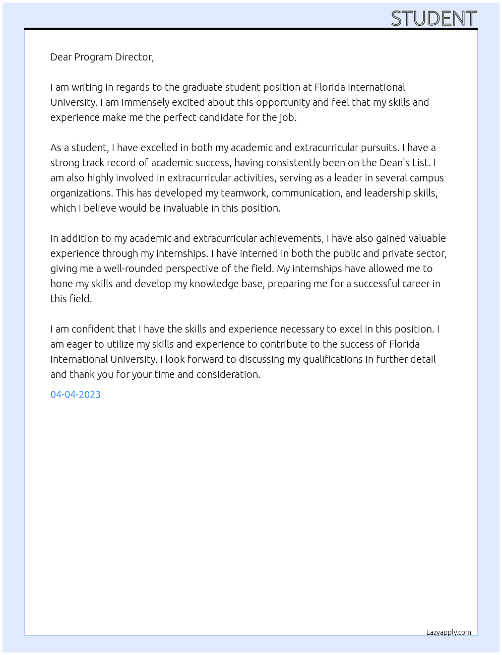 graduate student At Florida International University Cover Letter