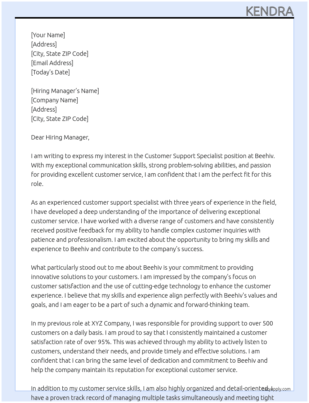 Customer Support Specialist At beehiv Cover Letter