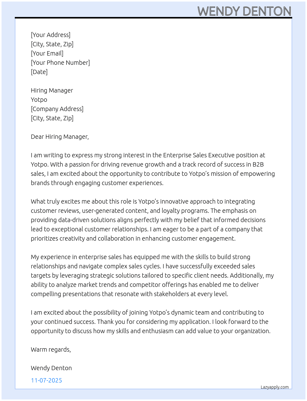enterprise salws executive At yotpo Cover Letter