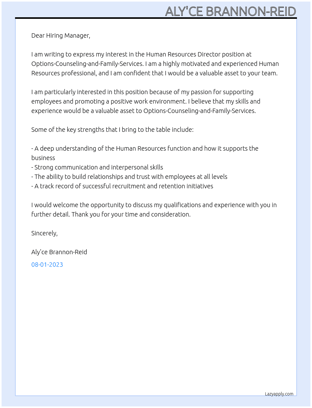  Human Resources Director At Options-Counseling-and-Family-Services Cover Letter