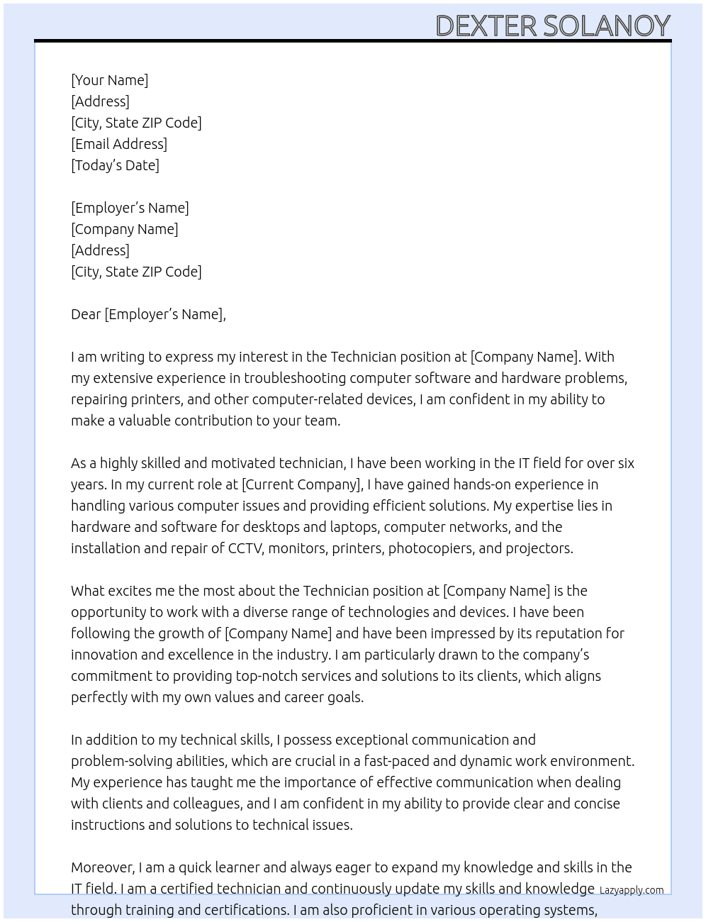 Tecnician At Edit Cover Letter