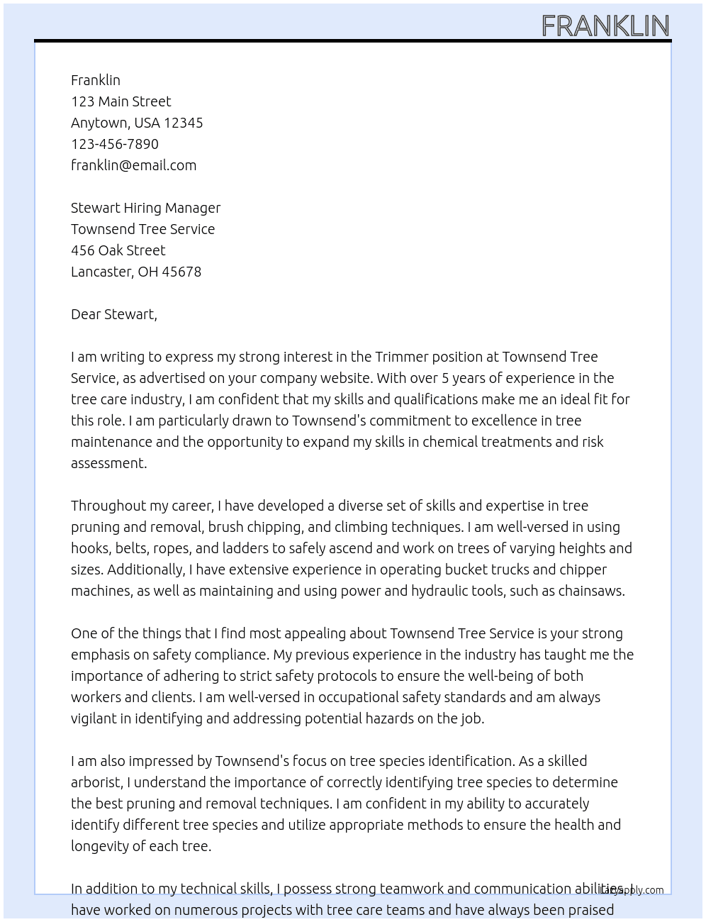 Trimmer At Richard Cover Letter