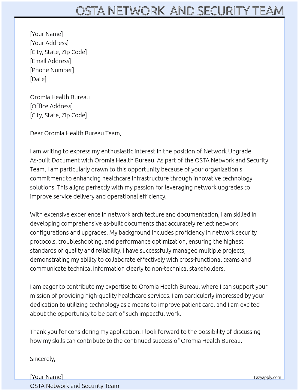 Cover letter for oromia health bureau network upgrade as-built document - LazyApply