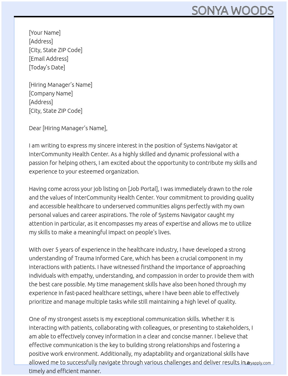 Cover letter for systems navigator - LazyApply