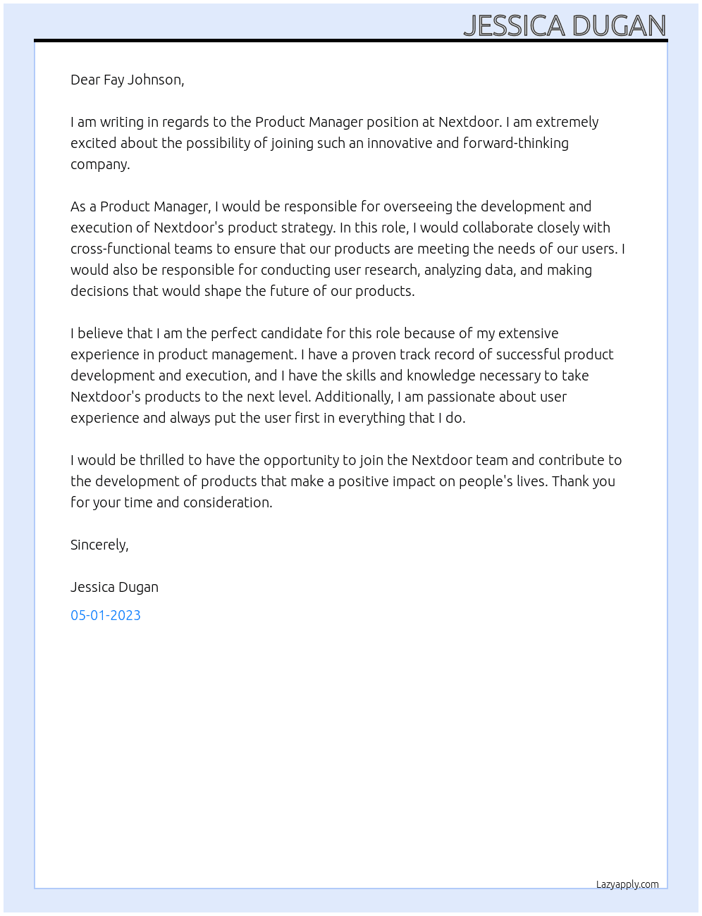 Product Manager At Nextdoor Cover Letter