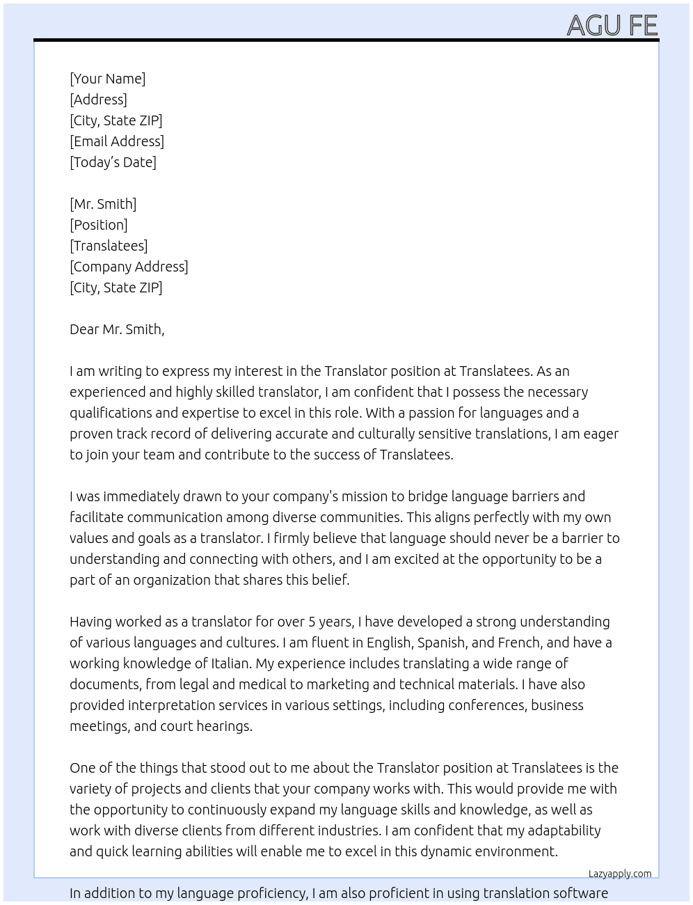 Translator At Translatees Cover Letter