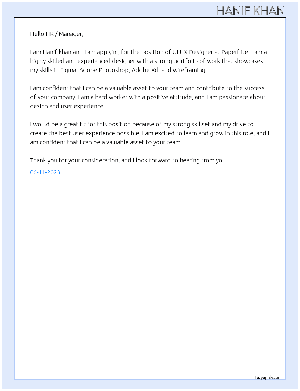 UI UX Designer At Paperflite  Cover Letter