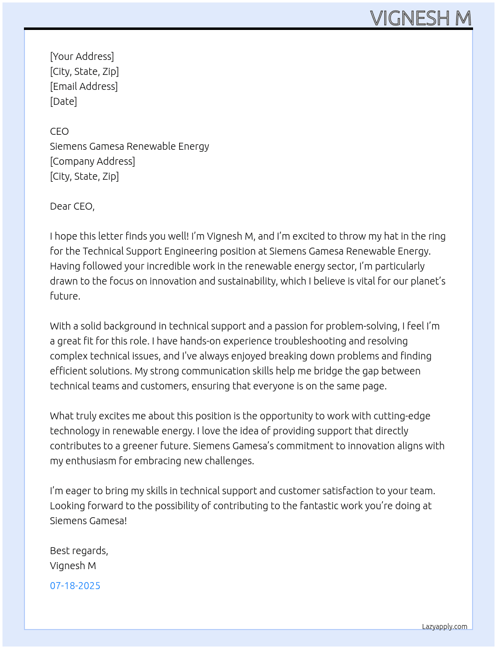 Cover letter for technical support engineering - LazyApply