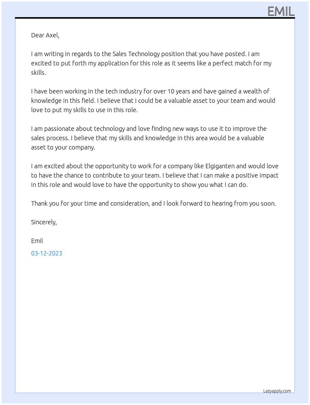 Sales Technology At Elgiganten Cover Letter