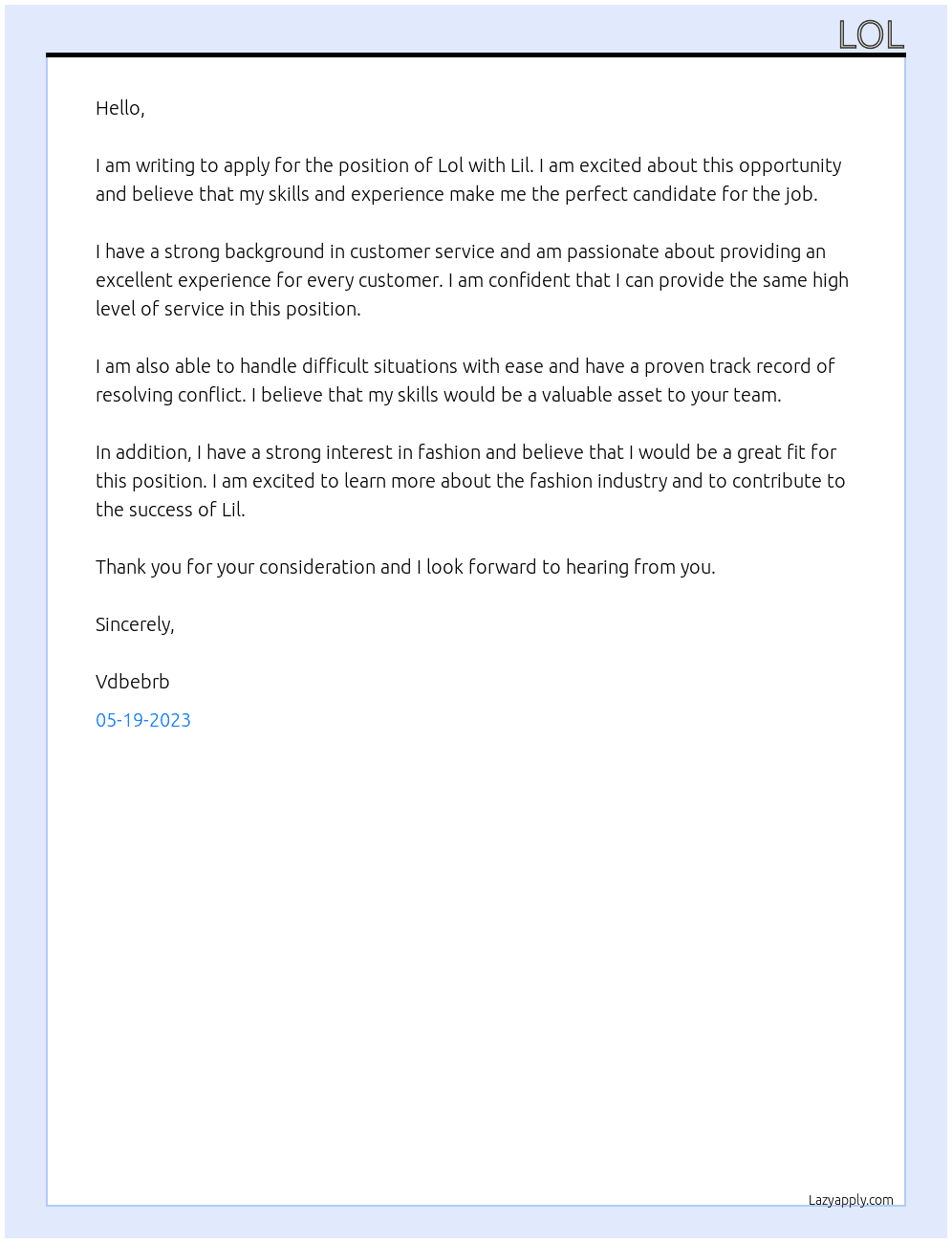 Lol At Lil Cover Letter